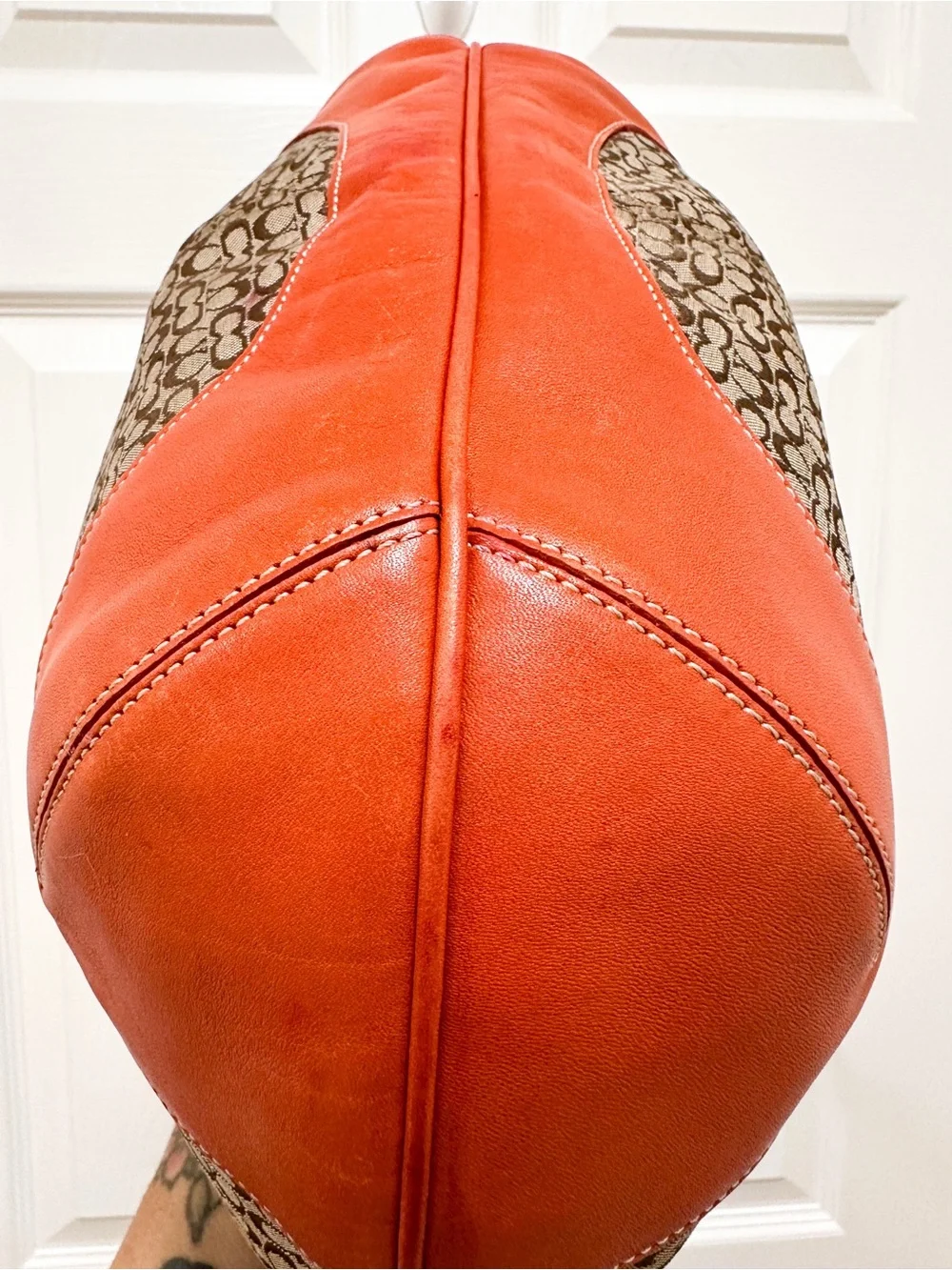 Coach Ergo Large Crescent Hobo Bag Brown Monogram Canvas Orange‎ Leather